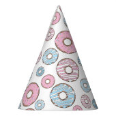 patroon van donuts, roze donuts, blauwe donuts feesthoedjes (Links)