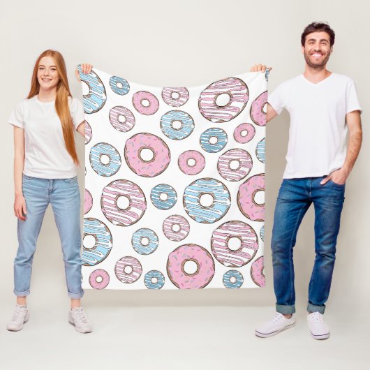 patroon van donuts, roze donuts, blauwe donuts fleece deken (In situ)