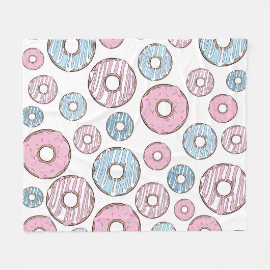 patroon van donuts, roze donuts, blauwe donuts fleece deken (Voorkant (Horizontaal))