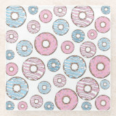 patroon van donuts, roze donuts, blauwe donuts glazen onderzetter (Voorkant)