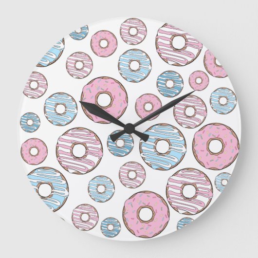 patroon van donuts, roze donuts, blauwe donuts grote klok (Voorkant)