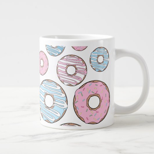 patroon van donuts, roze donuts, blauwe donuts grote koffiekop (Rechts)