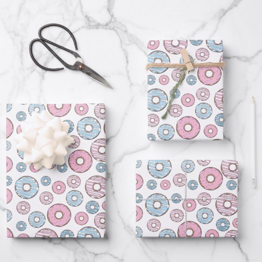 patroon van donuts, roze donuts, blauwe donuts inpakpapier vel (Voorkant)