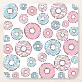 patroon van donuts, roze donuts, blauwe donuts kartonnen onderzetters (Voorkant)