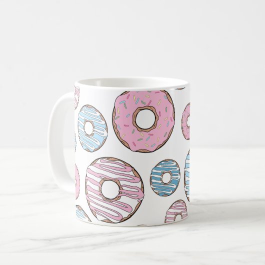 patroon van donuts, roze donuts, blauwe donuts koffiemok (Voorkant links)