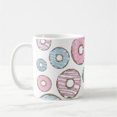 patroon van donuts, roze donuts, blauwe donuts koffiemok (Links)