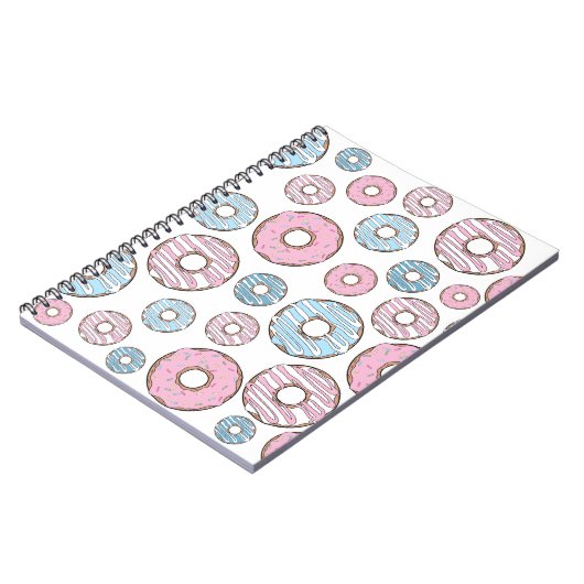 patroon van donuts, roze donuts, blauwe donuts notitieboek (Linkerzijde)