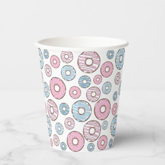 patroon van donuts, roze donuts, blauwe donuts papieren bekers (Voorkant)