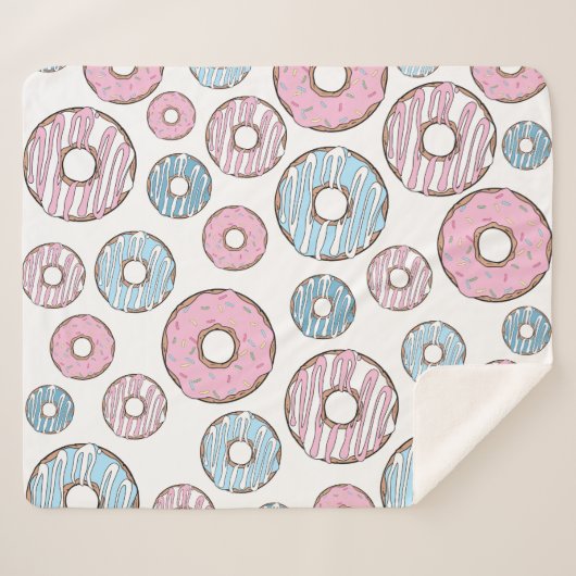 patroon van donuts, roze donuts, blauwe donuts sherpa deken (Voorkant (horizontaal))