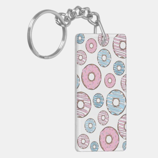 patroon van donuts, roze donuts, blauwe donuts sleutelhanger (Voorkant Links)