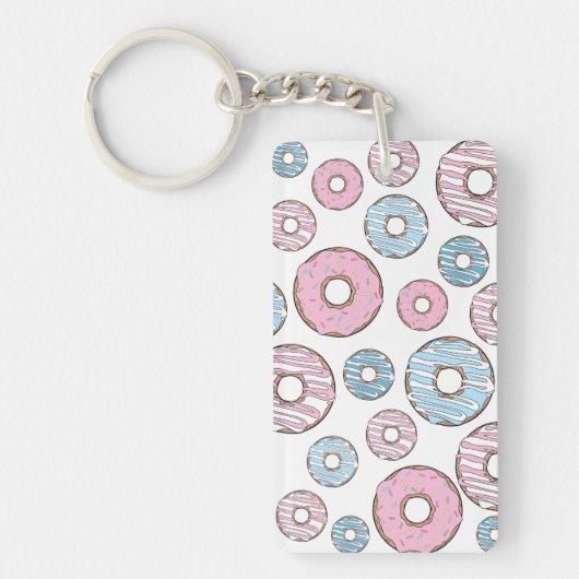 patroon van donuts, roze donuts, blauwe donuts sleutelhanger (Voorkant)
