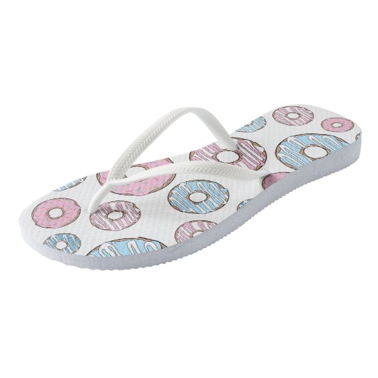 patroon van donuts, roze donuts, blauwe donuts teenslippers (Schuin)