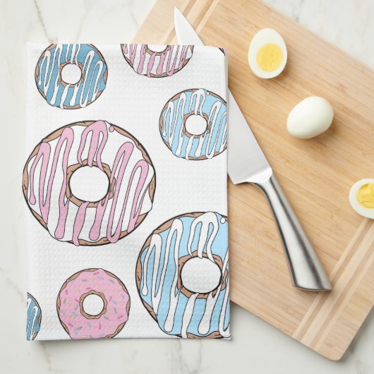 patroon van donuts, roze donuts, blauwe donuts theedoek (Quarter Fold)