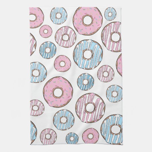 patroon van donuts, roze donuts, blauwe donuts theedoek (Verticaal)