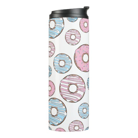 patroon van donuts, roze donuts, blauwe donuts thermosbeker (Gedraaid links)
