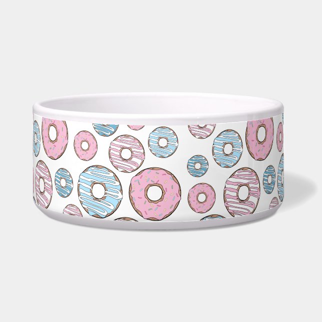 patroon van donuts, roze donuts, blauwe donuts voerbakje (Voorkant)