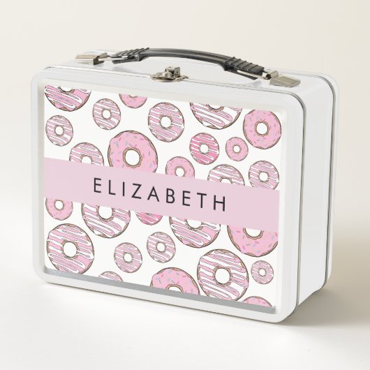 Patroon van donuts, roze donuts, ijs, Jouw naam (Voorkant)