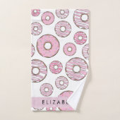 Patroon van donuts, roze donuts, ijs, Jouw naam Bad Handdoek (Handdoek)