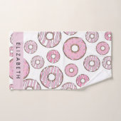 Patroon van donuts, roze donuts, ijs, Jouw naam Bad Handdoek (Handdoek)