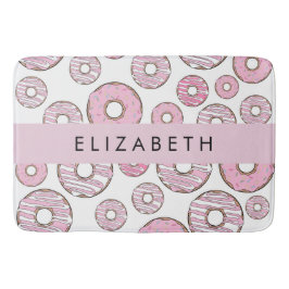 Patroon van donuts, roze donuts, ijs, Jouw naam Badmat