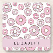 Patroon van donuts, roze donuts, ijs, Jouw naam Bier Onderzetter (Voorkant)