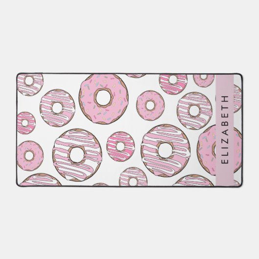Patroon van donuts, roze donuts, ijs, Jouw naam Bureaumat (Voorkant)