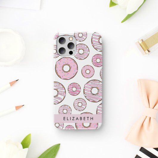 Patroon van donuts, roze donuts, ijs, Jouw naam Case-Mate iPhone Case