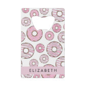 Patroon van donuts, roze donuts, ijs, Jouw naam Creditkaart Flessenopener (Voorkant)