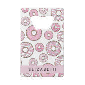 Patroon van donuts, roze donuts, ijs, Jouw naam Creditkaart Flessenopener (Achterkant)