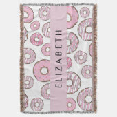 Patroon van donuts, roze donuts, ijs, Jouw naam Deken (Voorkant Verticaal)