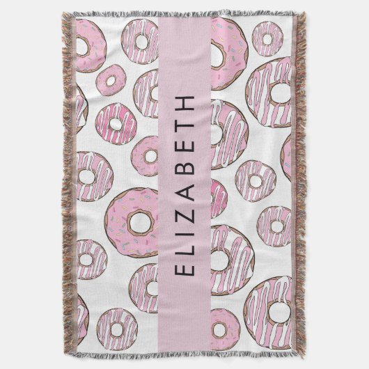 Patroon van donuts, roze donuts, ijs, Jouw naam Deken (Voorkant Verticaal)