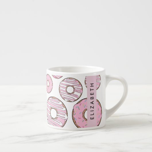 Patroon van donuts, roze donuts, ijs, Jouw naam Espresso Kop (Rechts)