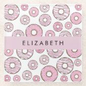 Patroon van donuts, roze donuts, ijs, Jouw naam Glazen Onderzetter (Voorkant)