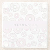 Patroon van donuts, roze donuts, ijs, Jouw naam Glazen Onderzetter (Achterkant)