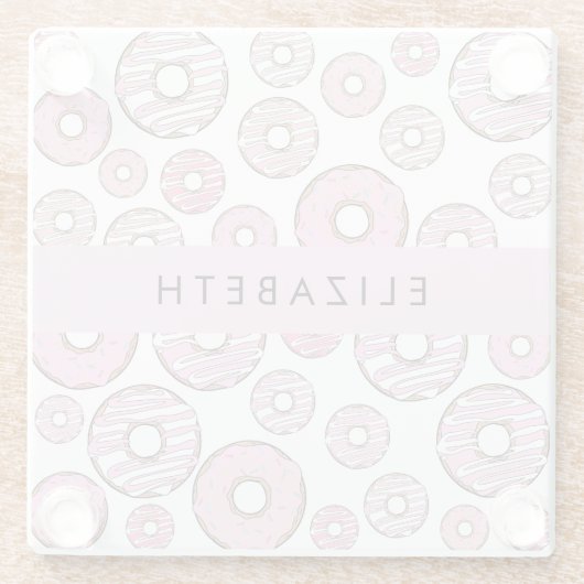 Patroon van donuts, roze donuts, ijs, Jouw naam Glazen Onderzetter (Achterkant)