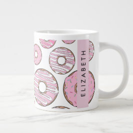 Patroon van donuts, roze donuts, ijs, Jouw naam Grote Koffiekop