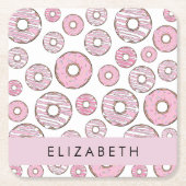 Patroon van donuts, roze donuts, ijs, Jouw naam Kartonnen Onderzetters (Voorkant)
