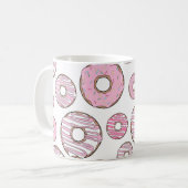 Patroon van donuts, roze donuts, ijs, Jouw naam Koffiemok (Voorkant links)