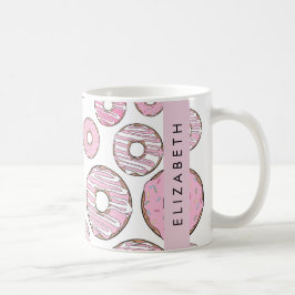 Patroon van donuts, roze donuts, ijs, Jouw naam Koffiemok