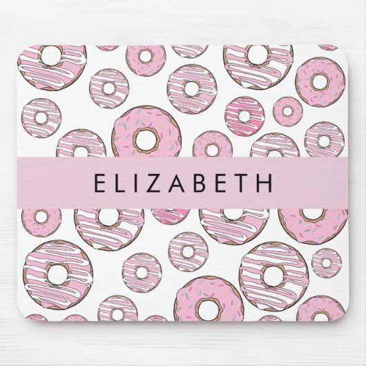 Patroon van donuts, roze donuts, ijs, Jouw naam Muismat (Voorkant)