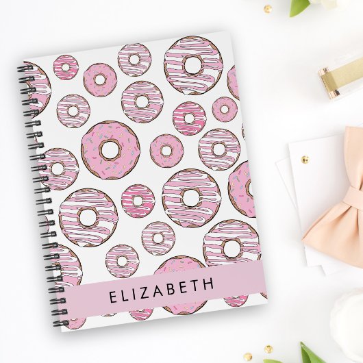 Patroon van donuts, roze donuts, ijs, Jouw naam Planner