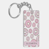 Patroon van donuts, roze donuts, ijs, Jouw naam Sleutelhanger (Voorkant Links)