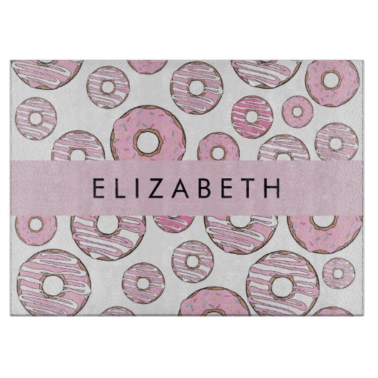 Patroon van donuts, roze donuts, ijs, Jouw naam Snijplank (Voorkant)