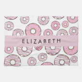 Patroon van donuts, roze donuts, ijs, Jouw naam Theedoek (Horizontaal)