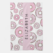 Patroon van donuts, roze donuts, ijs, Jouw naam Theedoek (Verticaal)