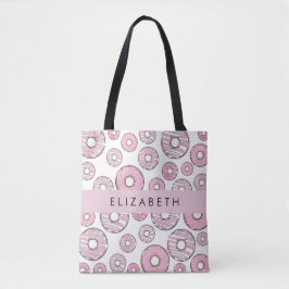 Patroon van donuts, roze donuts, ijs, Jouw naam Tote Bag