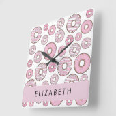 Patroon van donuts, roze donuts, ijs, Jouw naam Vierkante Klok (Hoek)