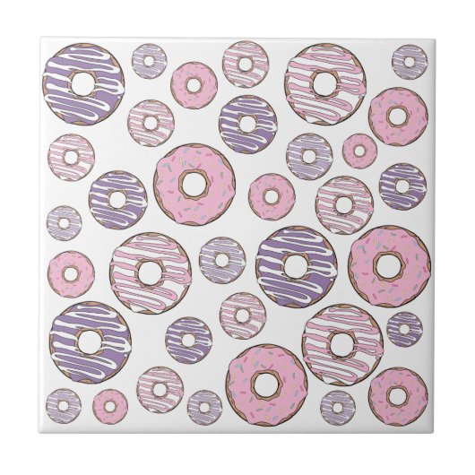 Patroon van donuts, roze donuts, paarse donuts tegeltje (Voorkant)