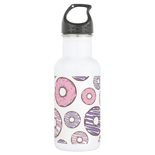 Patroon van donuts, roze donuts, paarse donuts waterfles  (Voorkant)