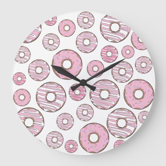 patroon van donuts, roze donuts, sproeten grote klok (Voorkant)